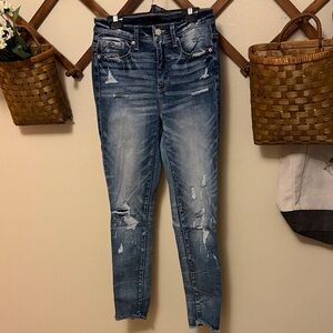 Buckle Distressed Denim Skinny Jeans